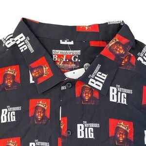 New‎ The Notorious B.I.G All Over Print S/S Button Up Black Men's Large